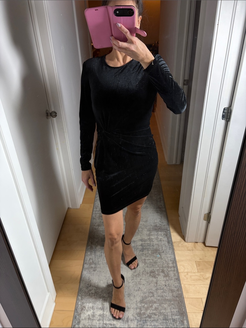 Dynamite Black Long-Sleeve Knot-Detail Mini Dress